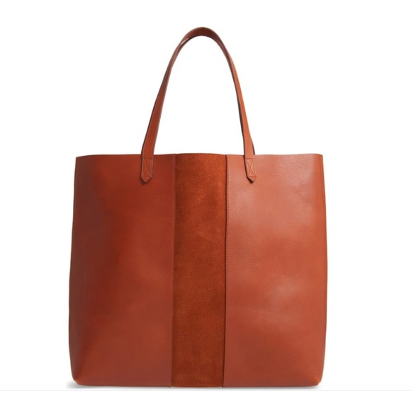 Madewell Handbags - Madewell Suede Stripe Transport Leather Tote Maple